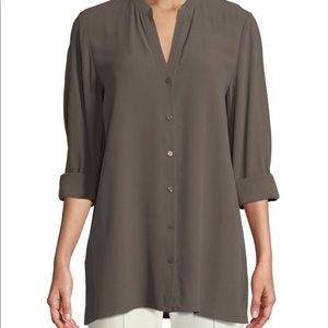 Eileen Fisher Silk Crepe Georgette Top Long Sleeve